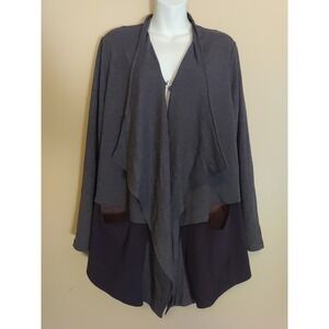 logo lori goldstein Heather Purple Suede Like Bottom Trim Waterfall Cardigan L